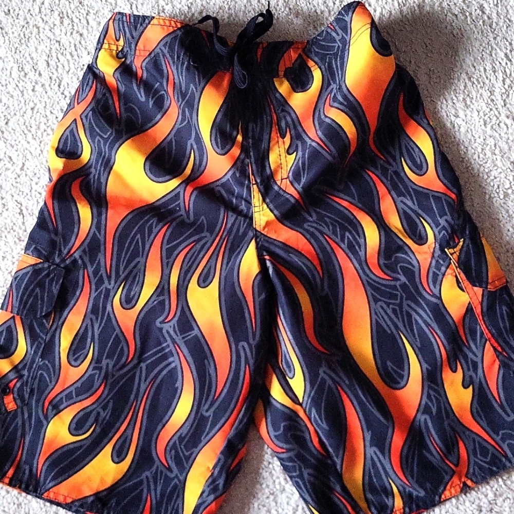 Hang Ten Black and Orange Swim Shorts Trunks Boys Size XL